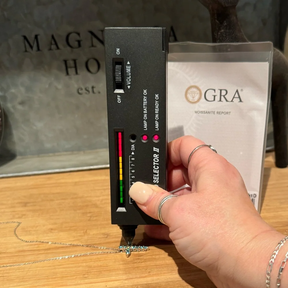 1.1 ctw blue/green moissanite cross necklace - Picture 3 of 6